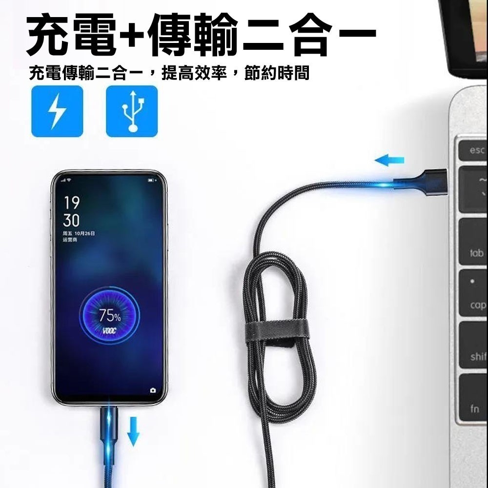 【免運】5A電源顯示魚線編織快充數據線 Lightning   TYPE-C   Micro USB-細節圖7