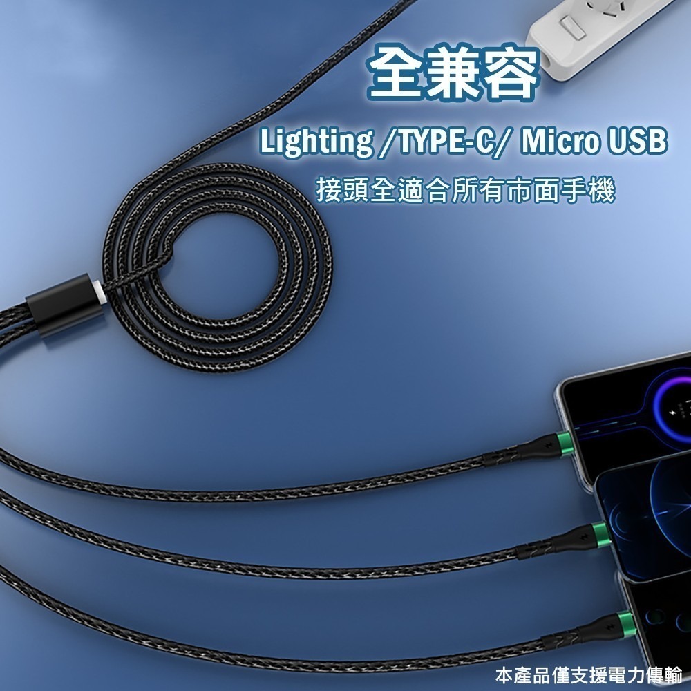 【免運】6A超級快充66W發光三合一編織快充線Lightning TYPE-C Micro USB-細節圖8