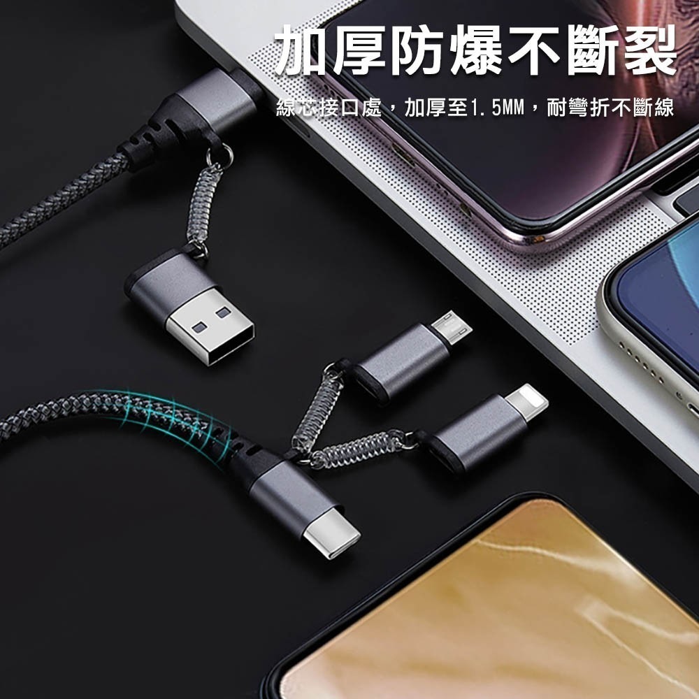 【免運】PD QC五合一快充編織數據線Lightning TYPE-C Micro USB-細節圖3