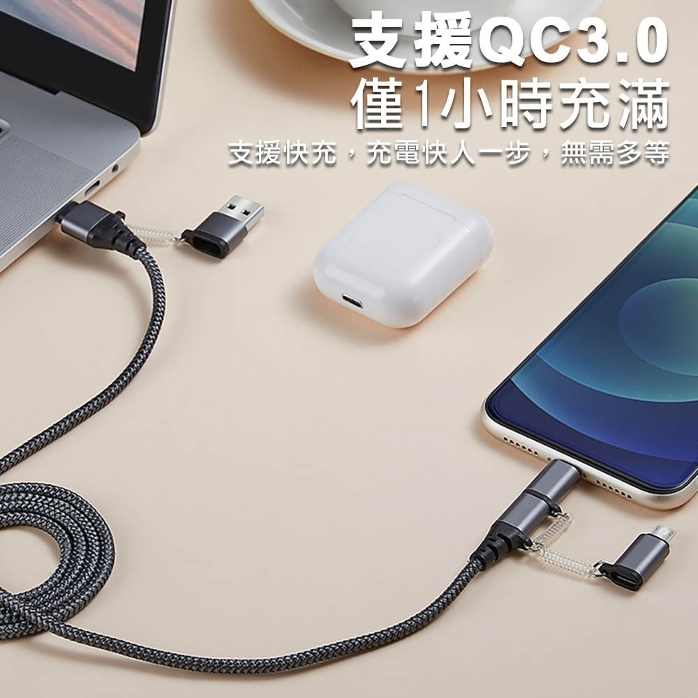 【免運】PD QC五合一快充編織數據線Lightning TYPE-C Micro USB-細節圖4