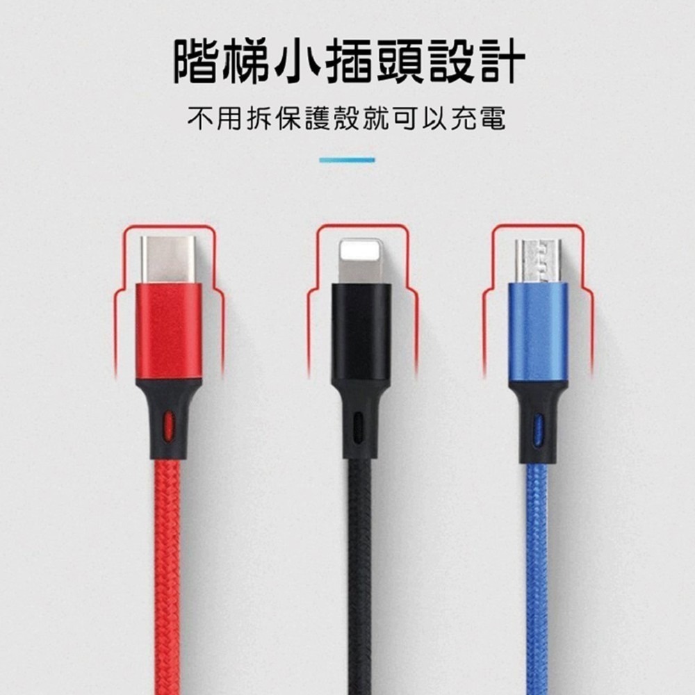 【免運】三色元素3.0A三合一編織快充線 Lightning  TYPE-C  Micro USB-細節圖7