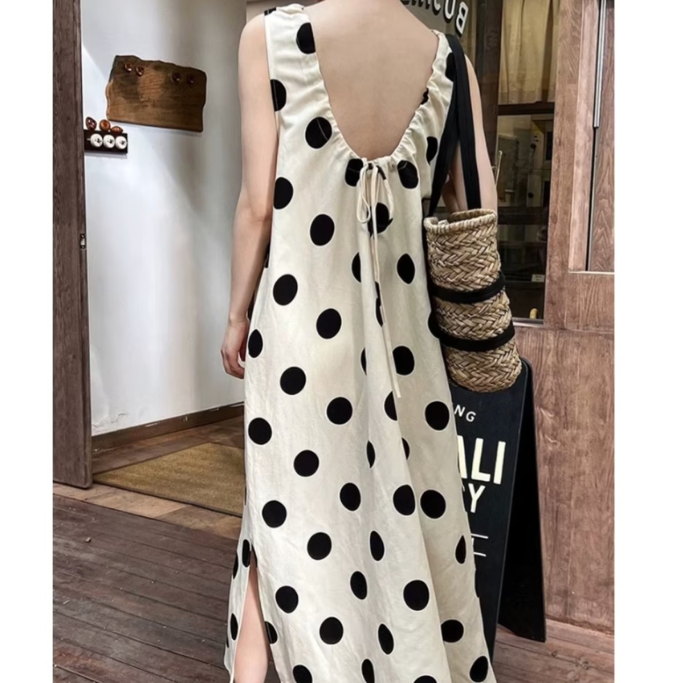 波點黑白長洋裝-細節圖2