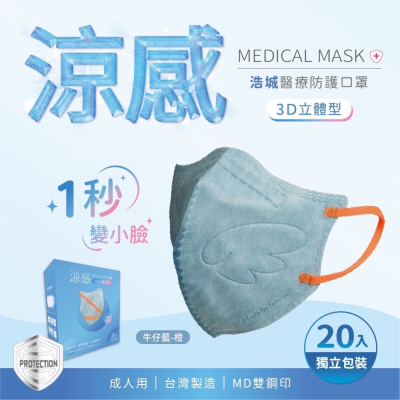 【HC浩城】“官方直售” 涼感3D口罩 1秒變小臉 醫療級 台灣製 KN95 涼感內層 20片/盒 單片