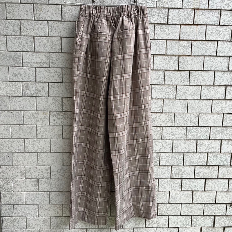 格紋落地直筒長褲 S 現貨|二手|-細節圖2