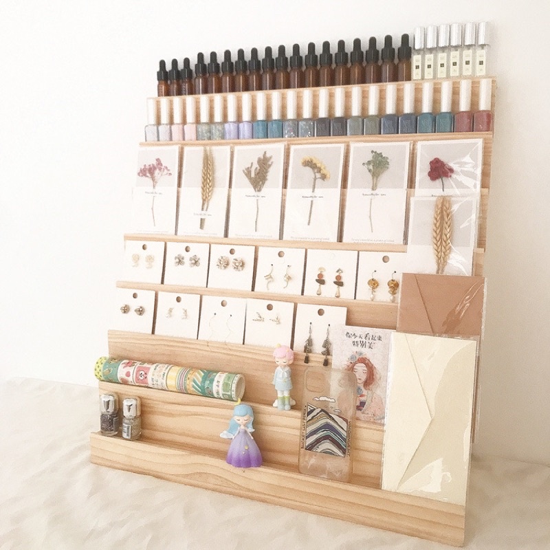 現貨🔺木質 階梯展示架 直播擺攤 店面陳列 飾品耳環 髮飾 水晶 佛牌 打火機 卡片 手機殼 紙膠帶 公仔展示架 收納架-細節圖3