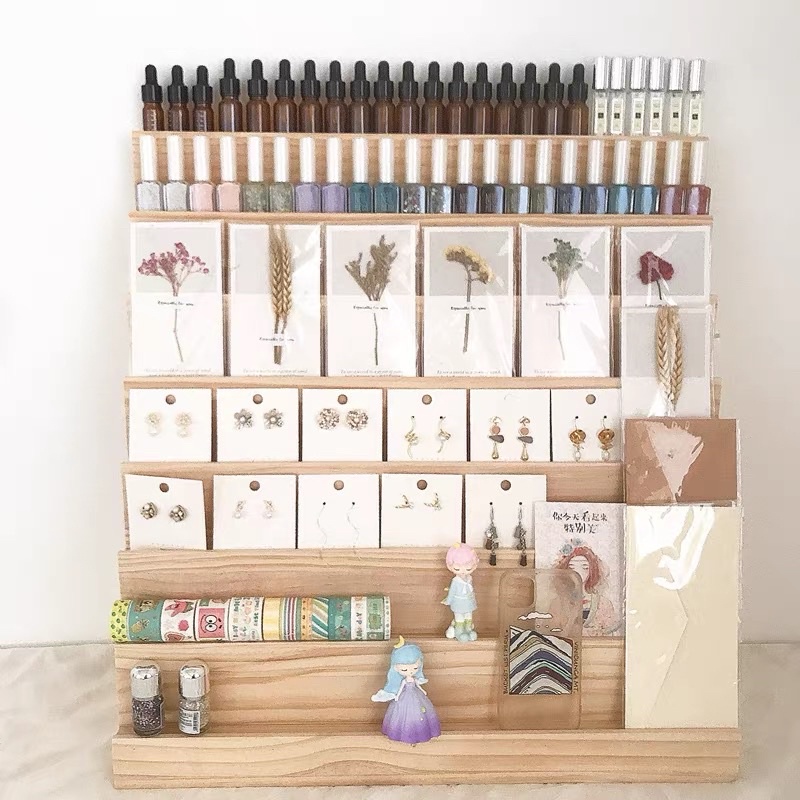 現貨🔺木質 階梯展示架 直播擺攤 店面陳列 飾品耳環 髮飾 水晶 佛牌 打火機 卡片 手機殼 紙膠帶 公仔展示架 收納架-細節圖6