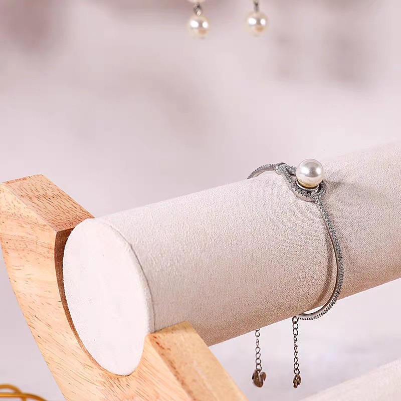 現貨🔺木質 三層米絨 首飾展示架 實木 手鐲 手鍊架 手錶 手串 手環 手鏈 收納架珠寶展示道具 批發-細節圖6