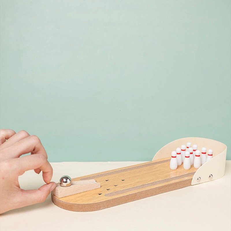 現貨🔺木質 迷你保齡球 減壓 桌面保齡球 保齡球 微景觀 拍照道具 居家裝飾-細節圖3