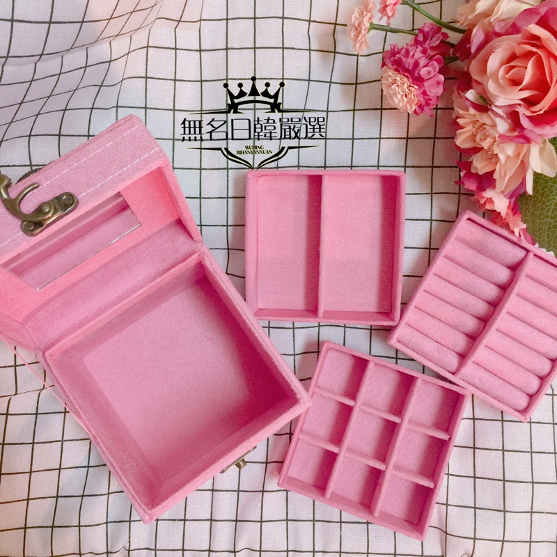 【現貨實拍】 韓國 輕巧實用飾品收納盒 三層 歐式復古絨布 首飾盒 飾品盒-細節圖3