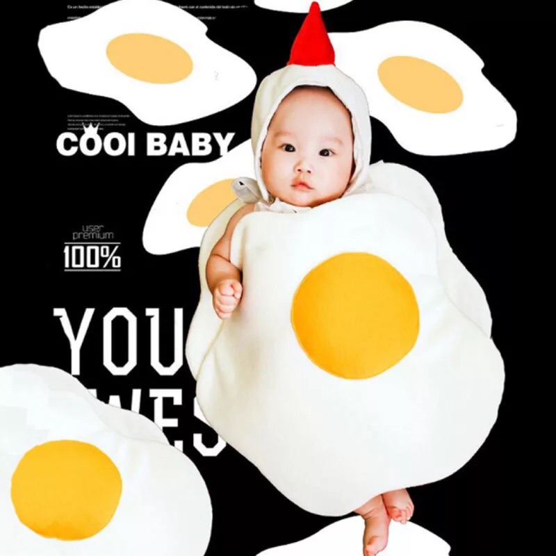 荷包蛋（帽子+衣服）嬰兒拍照服裝/寶寶藝術照道具/新生兒攝影服/照相滿月主題衣服/1～6個月