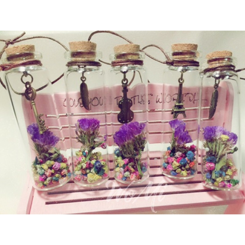 獨家手工 滿天星 紫色星辰 乾燥花 復古風 幸運瓶 許願瓶 祝福禮物 婚禮小物 乾燥花吊飾-細節圖7