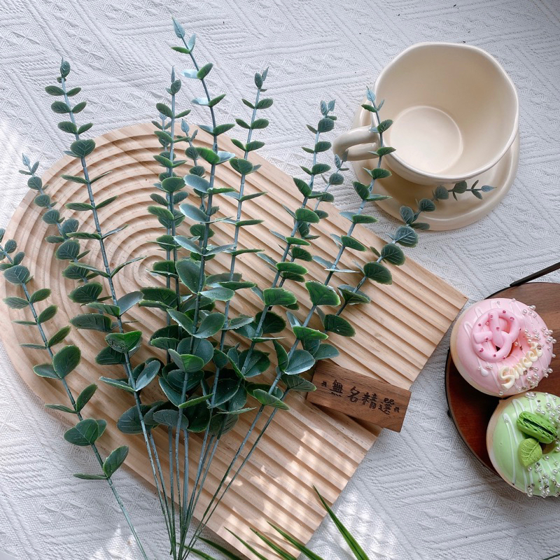 現貨🔺仿真 尤加利 人造花 噴白霜高仿真  假花 假植物 婚禮 DIY 插花 拍照道具 居家佈置 植物牆 花束-細節圖3