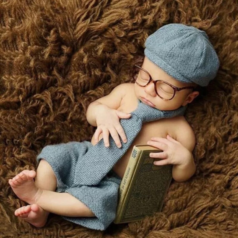 紳士套裝（帽子+領帶+褲子+眼鏡）嬰兒拍照服裝/寶寶藝術照道具/新生兒攝影服/照相滿月主題衣服/1～6個月