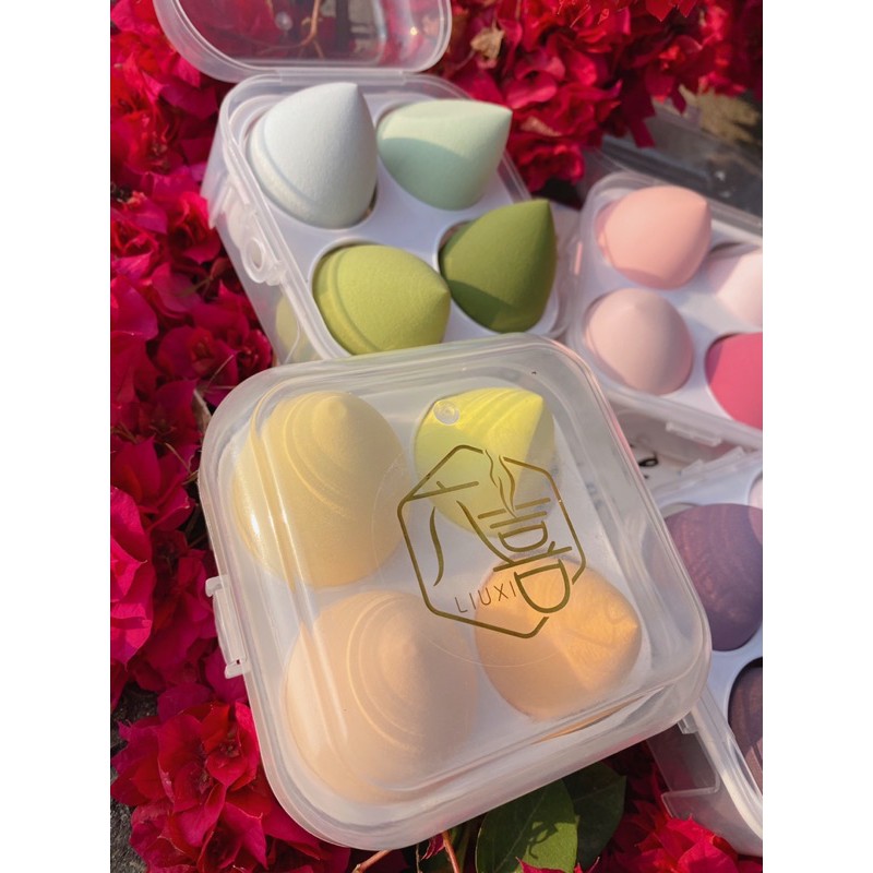 現貨 4個入 盒裝 馬卡龍色 美妝蛋 葫蘆海綿 粉撲 氣墊彩妝蛋乾濕兩用化妝用具-細節圖5