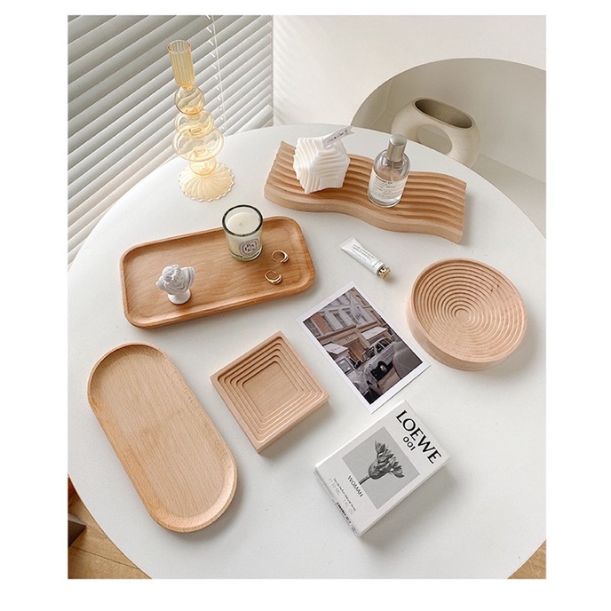 現貨🔺多尺寸 櫸木 木質托盤 實木 首飾收納 托盤 ins 拍照道具 裝飾擺件 攝影背道具 擺攤道具 木頭盤子 甜點盤-細節圖2