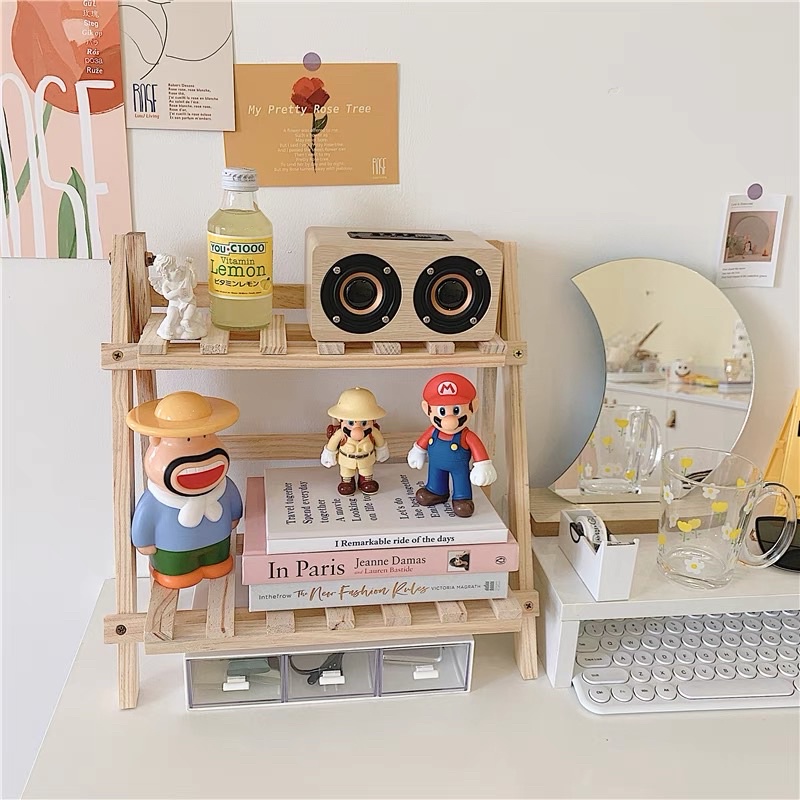 現貨🔺雙層木質收納置物架 桌面收納 植物架 多肉架 飾品架 展示架 層架 簡約ins折疊原木架子-細節圖5