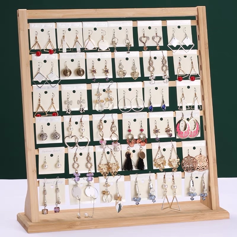 現貨🔺竹製 六層 耳環展示架 竹木 飾品直播耳飾 耳釘掛架 陳列架子擺攤首飾架 拍照道具 飾品收納 桌面收納 耳環架子-細節圖2