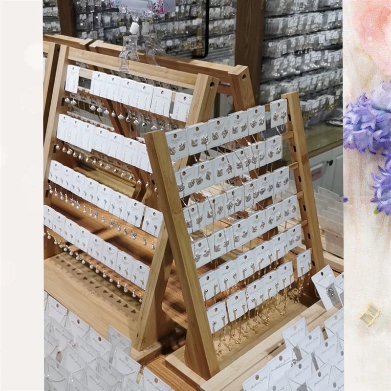 現貨🔺竹製 六層 耳環展示架 竹木 飾品直播耳飾 耳釘掛架 陳列架子擺攤首飾架 拍照道具 飾品收納 桌面收納 耳環架子-細節圖4