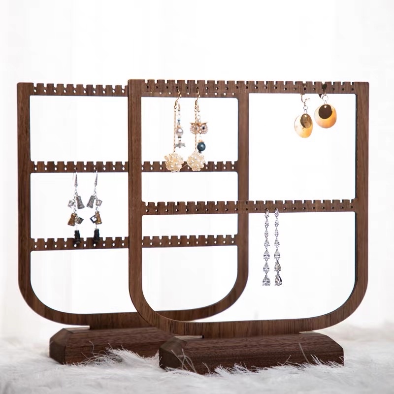 現貨🔺木質 胡桃色 耳夾耳扣耳環 架子 展示架 飾品收納 掛項鍊 黑胡桃 大容量 飾品架 飾品擺攤 直播 道具-細節圖2
