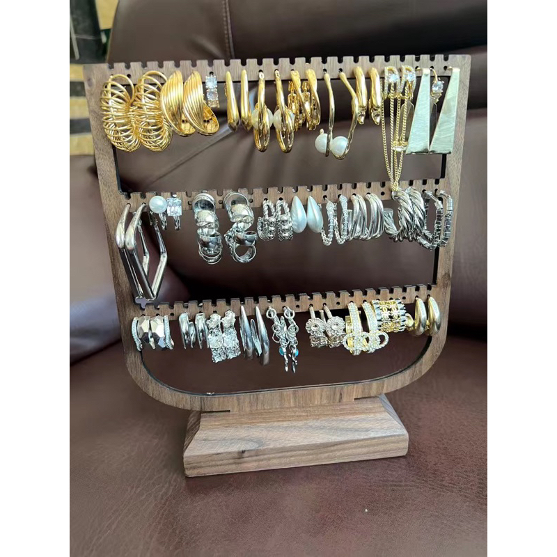 現貨🔺木質 胡桃色 耳夾耳扣耳環 架子 展示架 飾品收納 掛項鍊 黑胡桃 大容量 飾品架 飾品擺攤 直播 道具-細節圖6