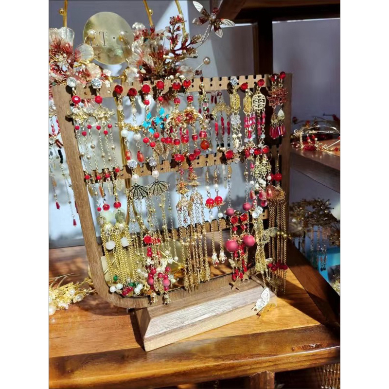 現貨🔺木質 胡桃色 耳夾耳扣耳環 架子 展示架 飾品收納 掛項鍊 黑胡桃 大容量 飾品架 飾品擺攤 直播 道具-細節圖7