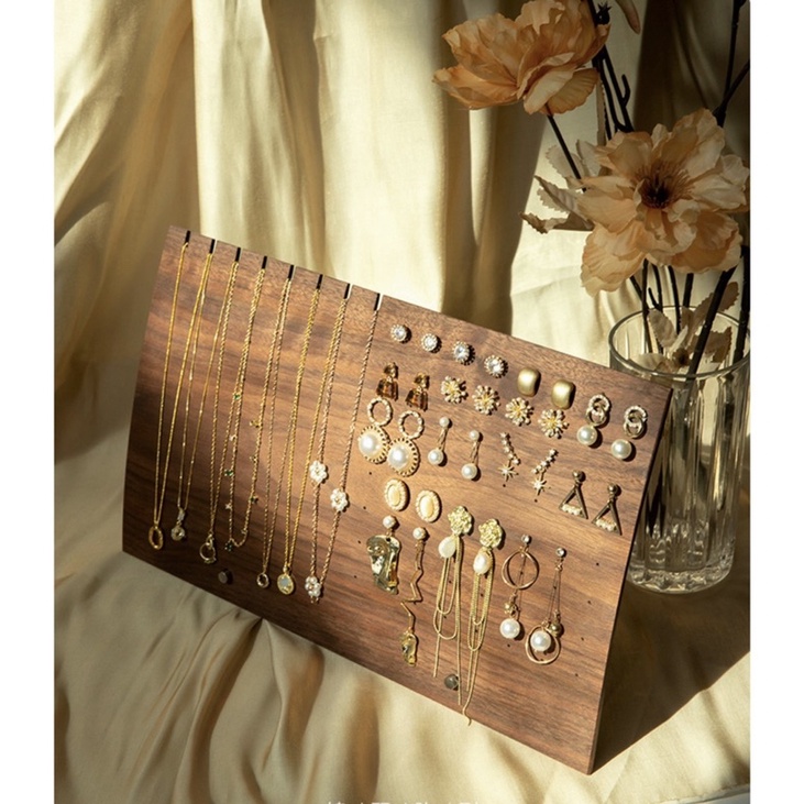 現貨🔺3D弧度 木質 胡桃色 飾品陳列架 擺攤道具 飾品 展示架 項鍊展示架 胡桃木高檔掛手鍊首飾收納架 項鍊架-細節圖6