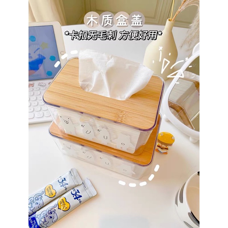 現貨🔺小熊ins風簡約透明面紙盒 衛生紙盒 紙巾盒 收納盒-細節圖3