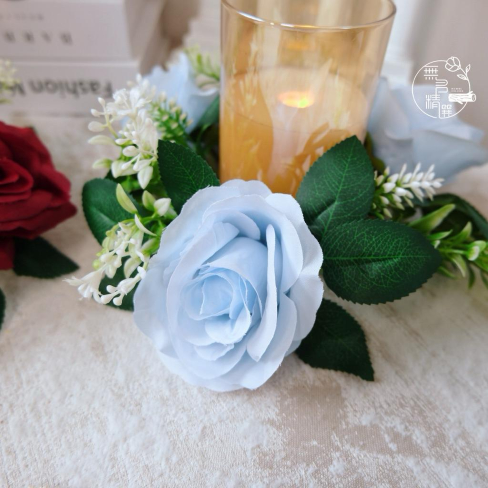 現貨🔺玫瑰燭台花環｜仿真花｜燭台花｜桌面佈置擺飾｜婚禮派對／餐桌 求婚裝飾｜人造玫瑰花 婚禮佈置 餐桌裝飾 花環-細節圖3