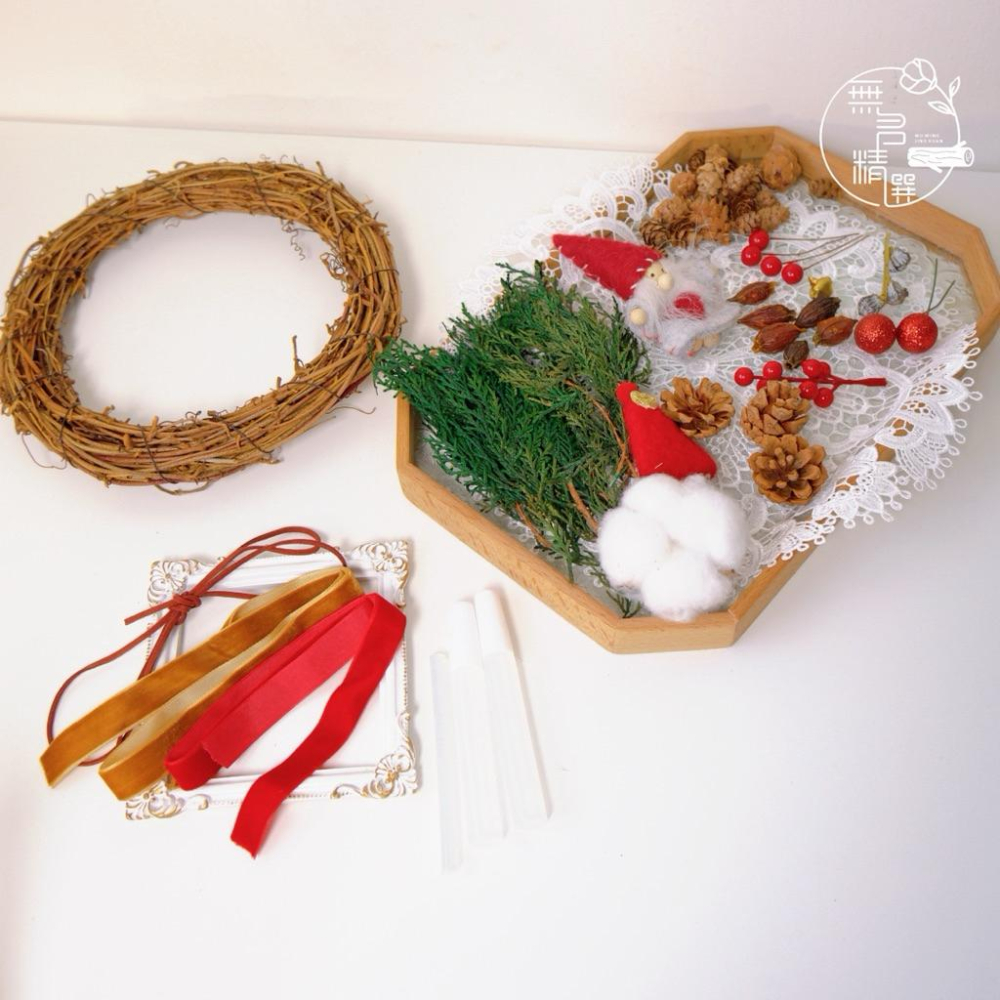 現貨🔺聖誕節花圈材料包｜DIY手作藤圈聖誕掛飾套組｜聖誕老人裝飾松果乾燥花素材包 耶誕花圈／親子共樂、課程教學、節慶佈置-細節圖6