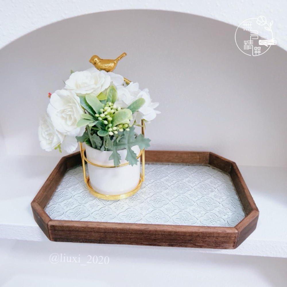 現貨🔺海棠玻璃托盤｜外婆茶几上的一盤點心｜木質托盤｜長方形茶盤｜復古茶水杯子水果 收納盤｜點心端盤｜飾品收納 咖啡廳餐盤-細節圖6