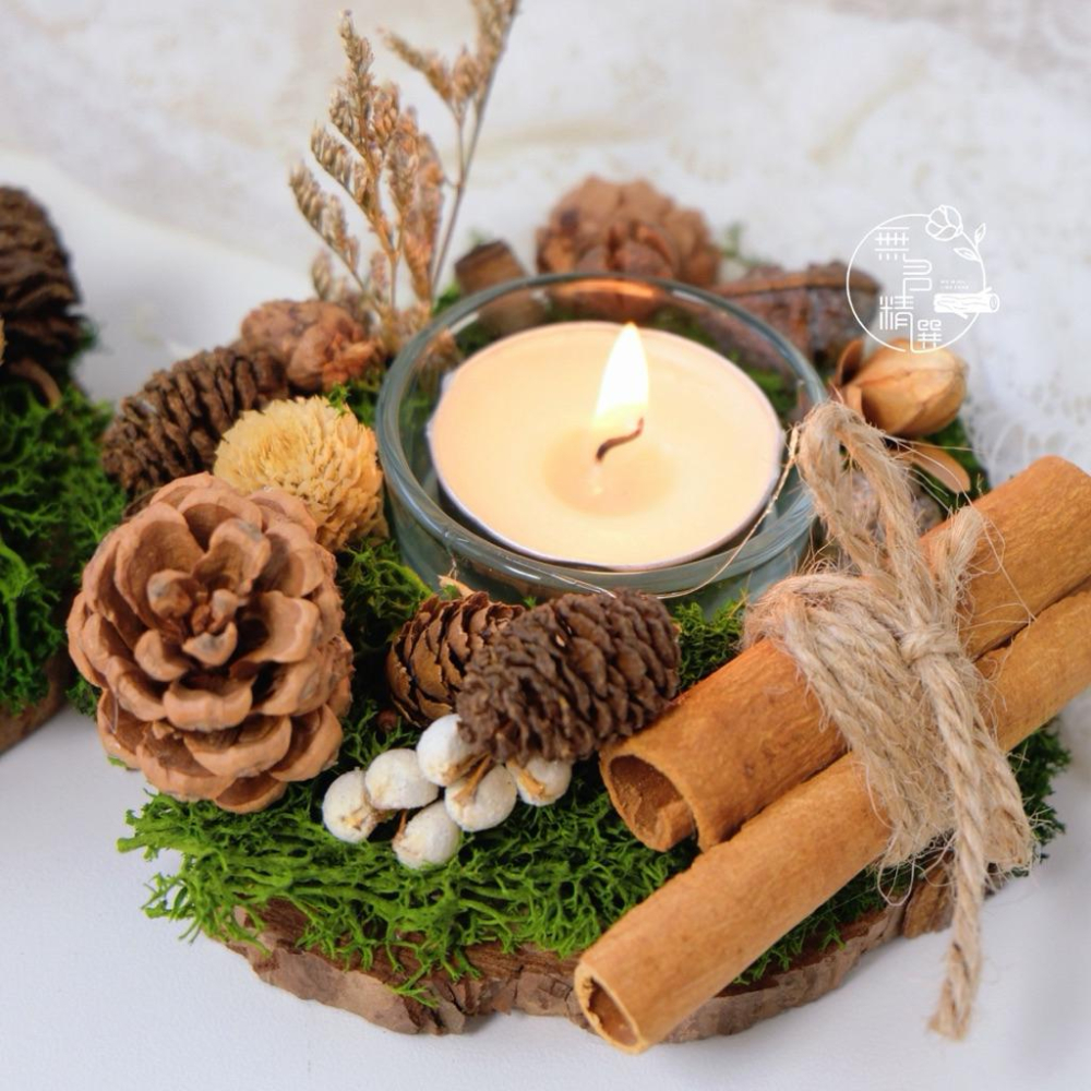 現貨🔺聖誕節燭台材料包｜需要自己做｜森林風聖誕裝飾 DIY香氛燭台 擺飾花環 乾燥花玻璃杯燭台 禮物節慶佈置聖誕手作-細節圖4