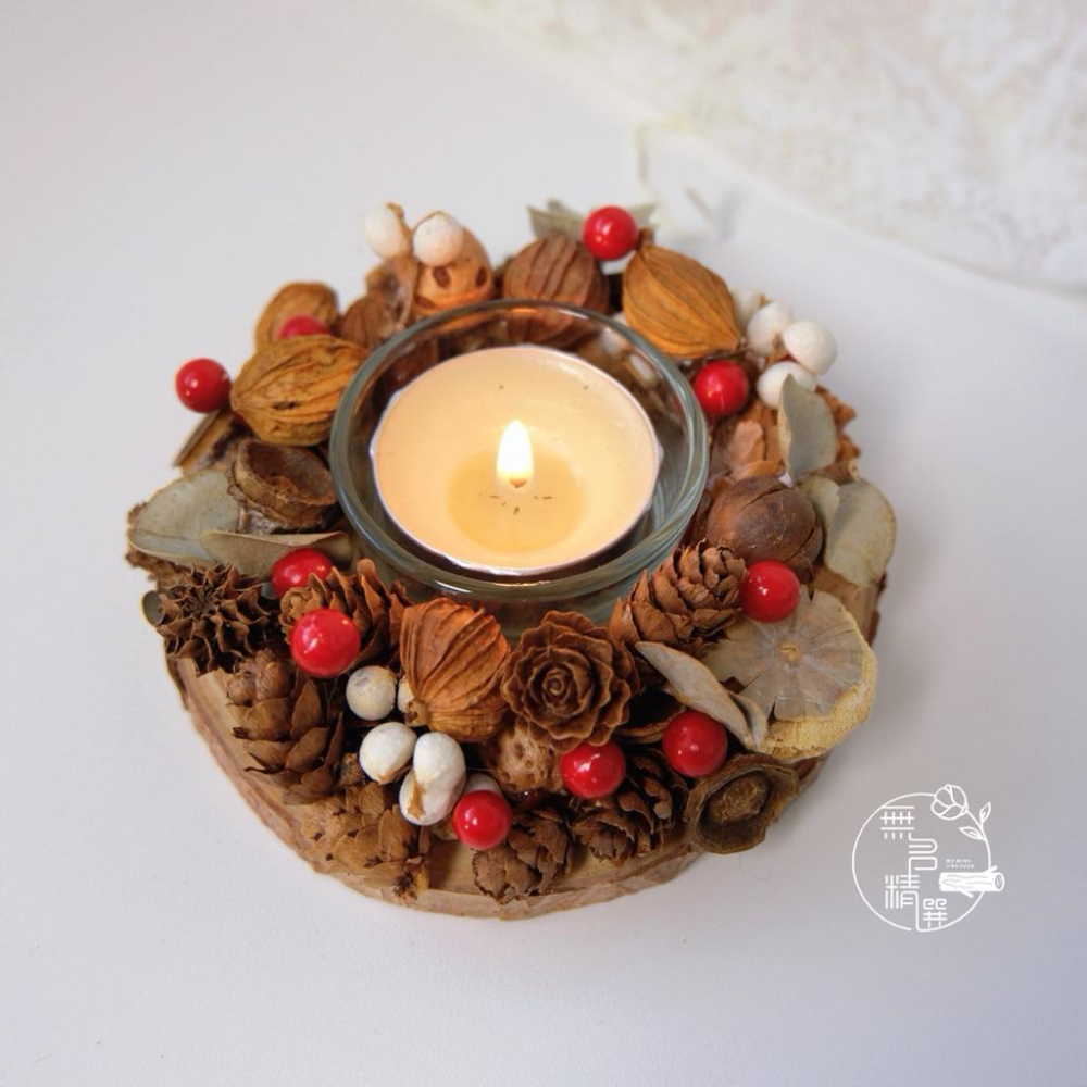 現貨🔺聖誕節燭台材料包｜需要自己做｜森林風聖誕裝飾 DIY香氛燭台 擺飾花環 乾燥花玻璃杯燭台 禮物節慶佈置聖誕手作-細節圖7