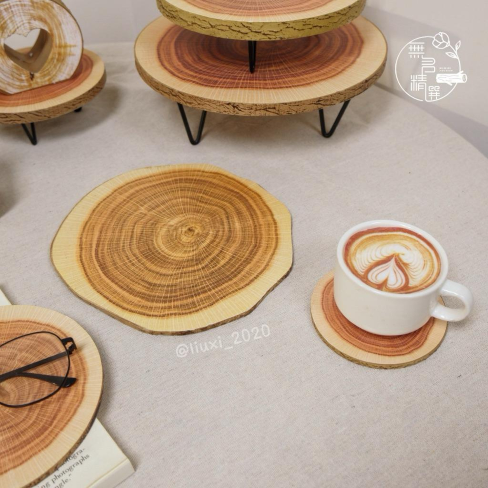 現貨🔺仿木紋平面墊｜木頭圓盤擺飾道具｜飾品展示、水晶陳列、拍照杯墊盤 小物展示拍攝超好用 杯墊 隔熱墊 木片-細節圖6