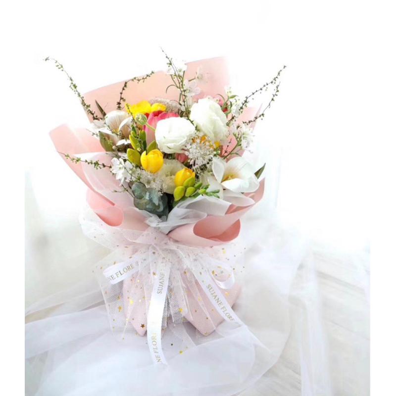 現貨🔺韓式燙金星月紗 星空紗 星星 包裝紙 花束包裝 鮮花包裝 乾燥花 襯紙 內襯 包花紗 網紗 花束 包裝材料 批發-細節圖3