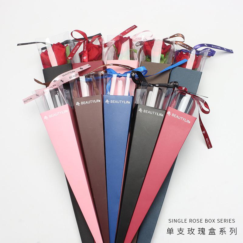 現貨🔺小/大 單支玫瑰盒 鮮花包裝盒 玫瑰花 透明盒 花束盒 禮盒 花束 花盒 花插 花袋子 韓式包裝-細節圖2