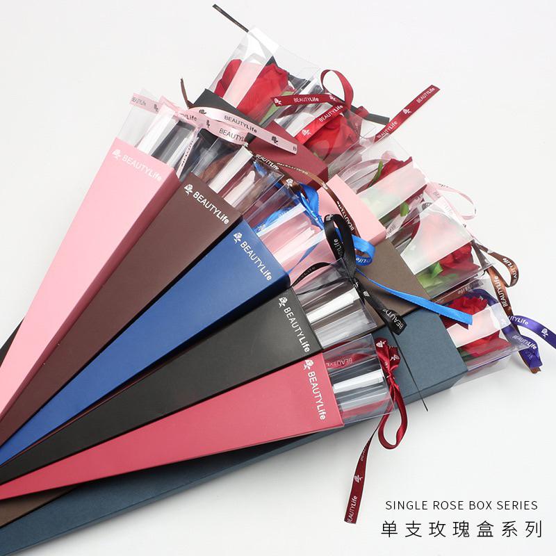 現貨🔺小/大 單支玫瑰盒 鮮花包裝盒 玫瑰花 透明盒 花束盒 禮盒 花束 花盒 花插 花袋子 韓式包裝-細節圖3