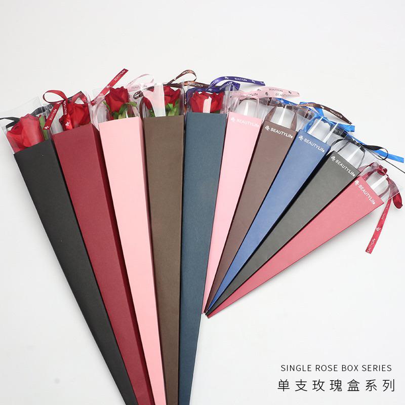 現貨🔺小/大 單支玫瑰盒 鮮花包裝盒 玫瑰花 透明盒 花束盒 禮盒 花束 花盒 花插 花袋子 韓式包裝-細節圖8