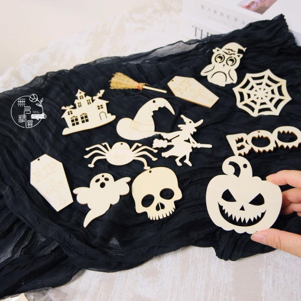 現貨🔺萬聖節木片12入｜送麻繩｜彩繪木片 幼兒園萬聖節 親子DIY木片 萬聖節南瓜-細節圖7