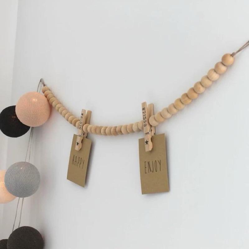 現貨🔺木珠串照片夾｜牆壁裝飾｜照片牆 婚禮佈置 拍立得收納 牆壁佈置 生日派對 居家裝飾-細節圖3