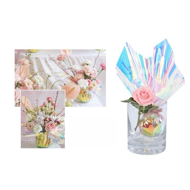 現貨🔺加厚彩虹膜｜包裝紙｜韓式 6絲 透明包裝紙 防水包裝紙 鮮花 花店 禮品包裝紙 花藝 diy材料 乾燥花包裝 花束-細節圖3