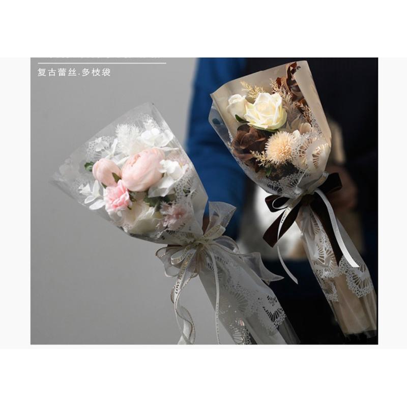 現貨🔺多支袋 復古蕾絲花袋 簡易 鮮花包裝 乾燥花包裝 花束 opp透明袋 三角花袋 袋子-細節圖3
