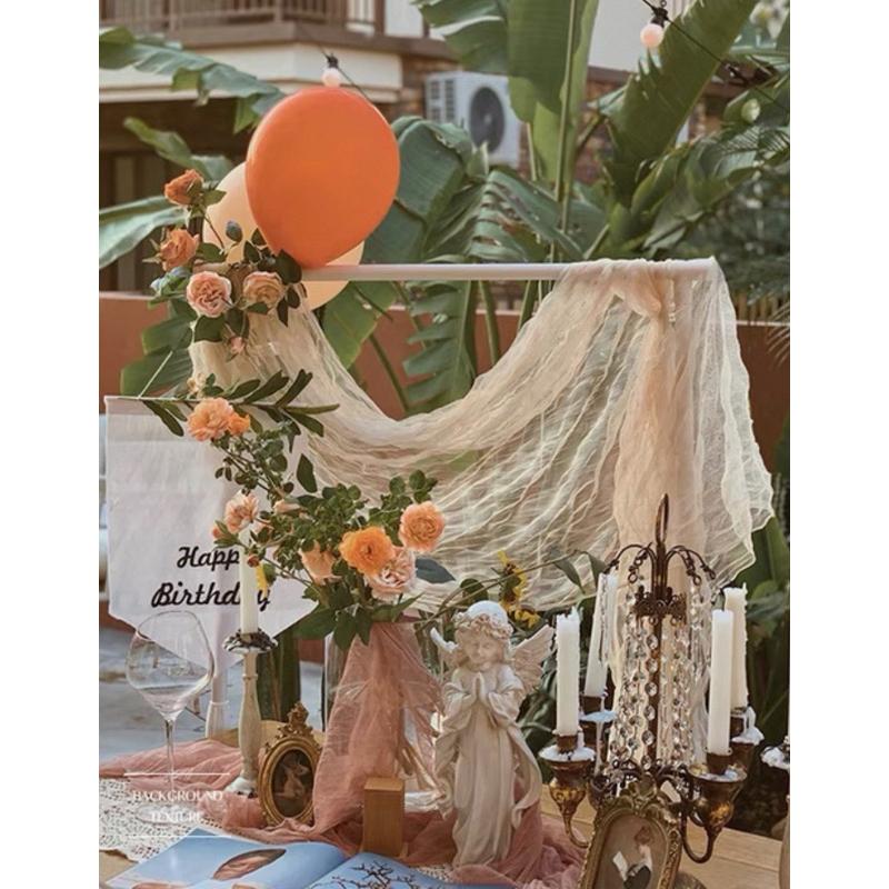 現貨🔺皺皺紗 玻璃紗voile 桌巾 婚禮 派對裝飾 皺布 巴里紗 麻花皺巾 巴釐紗 拍照背景布 紗布網紗-細節圖3