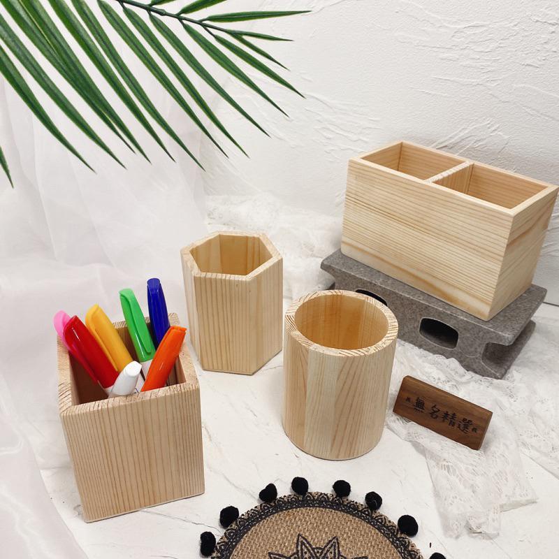 現貨🔺可印logo 木質筆筒 素胚筆筒 文具收納 松木 雙格 多格 刷具收納 禮品-細節圖9