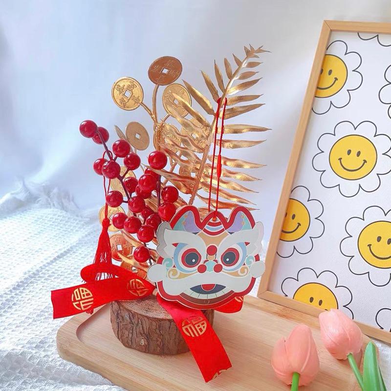 現貨🔺舞龍舞獅 新年擺件 風水擺件 木頭底座 紅果 發財樹 新年裝飾 桌面裝飾 發財果 過年裝飾 開運小物 招財小物-細節圖2