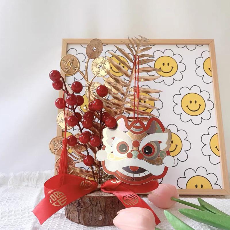 現貨🔺舞龍舞獅 新年擺件 風水擺件 木頭底座 紅果 發財樹 新年裝飾 桌面裝飾 發財果 過年裝飾 開運小物 招財小物-細節圖6