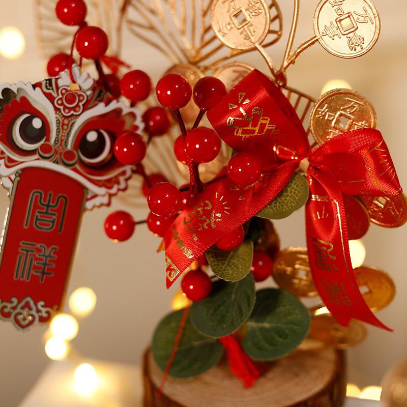 現貨🔺舞龍舞獅 新年擺件 風水擺件 木頭底座 紅果 發財樹 新年裝飾 桌面裝飾 發財果 過年裝飾 開運小物 招財小物-細節圖9