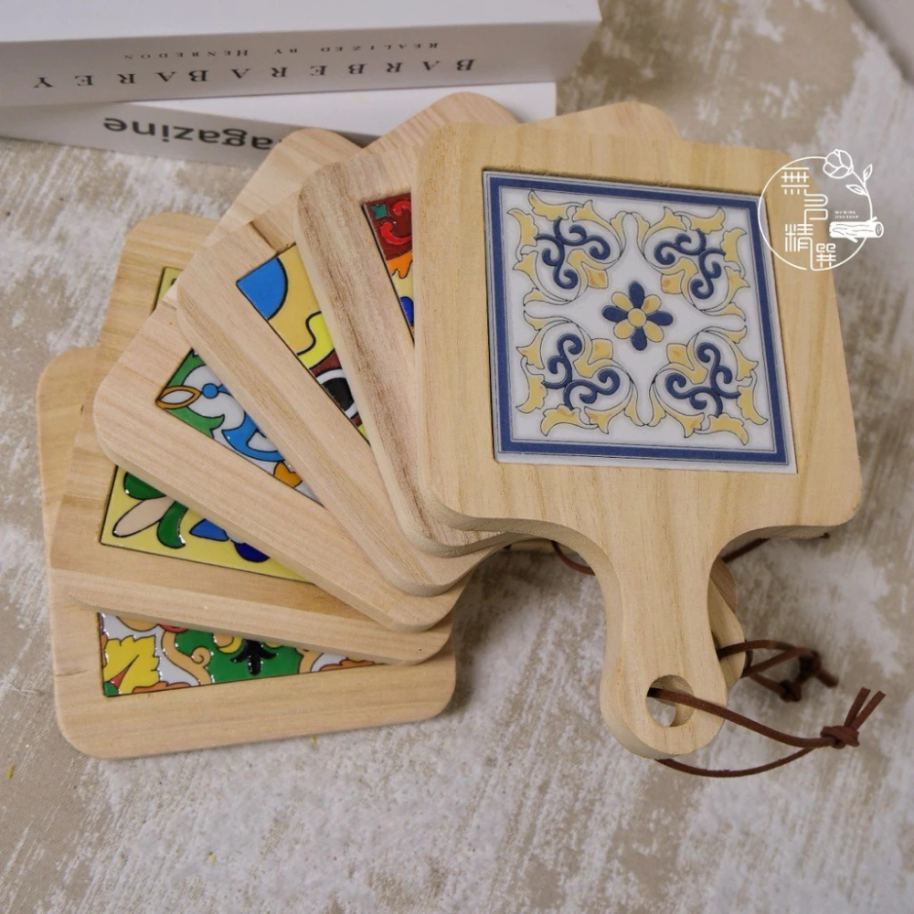 現貨🔺花磚隔熱墊 復古 磁磚隔熱墊 復古 花磚 餐墊 隔熱墊 花磚杯墊 隔熱 防燙 鍋墊 木墊 餐桌佈置-細節圖5