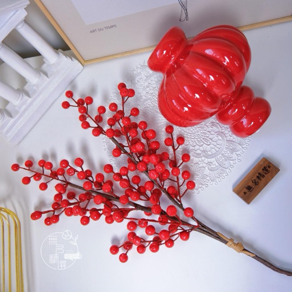 現貨🔺陶瓷鴻運當頭桌花｜陶瓷新春桌花 擺飾 新年佈置 招財迎春 桌花 花器 擺設 公司居家適用 陶瓷花瓶 紅色花瓶-細節圖4