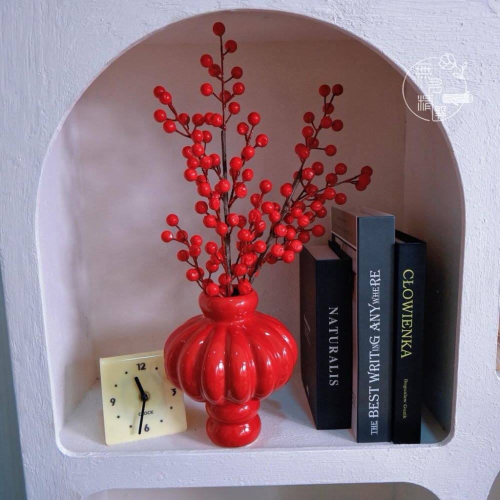 現貨🔺陶瓷鴻運當頭桌花｜陶瓷新春桌花 擺飾 新年佈置 招財迎春 桌花 花器 擺設 公司居家適用 陶瓷花瓶 紅色花瓶-細節圖5