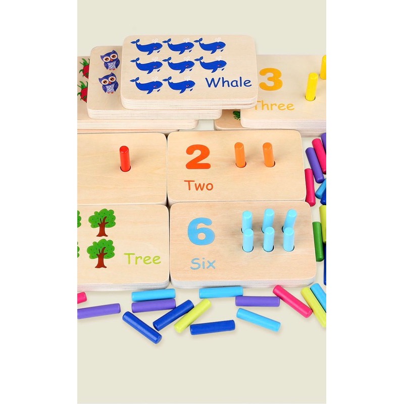 ￼「現貨商品」🔥兒童蒙氏 感統早教 數學學習棒 顏色認知 配對板 木制插棍遊戲益 智玩具-細節圖7